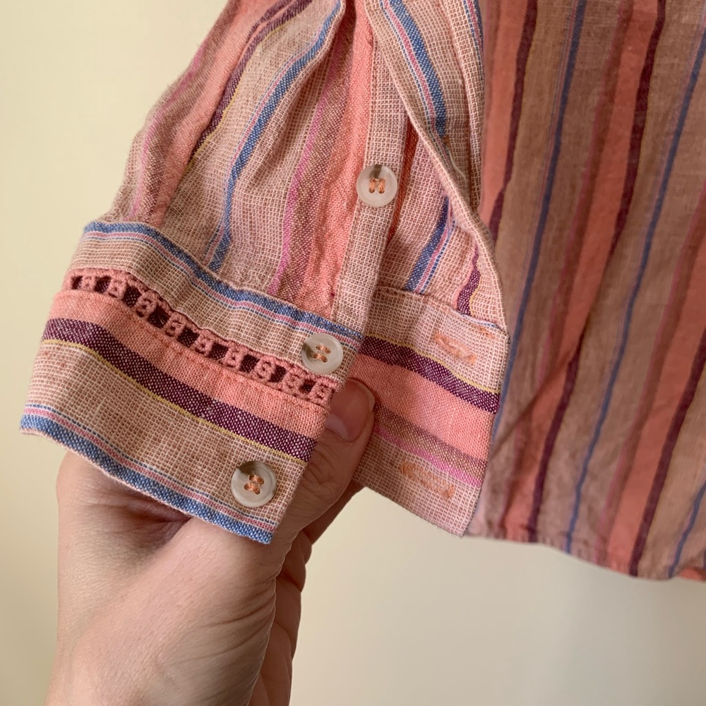 Anthropologie Maeve Anthropologie Striped Linen Blend Shirt Size Small - Picture 4 of 9
